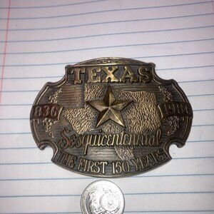 Texas Sesquicentennial 1836-1986 Brass Belt Buckle